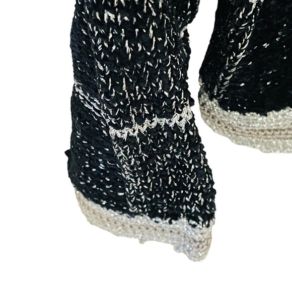 VINTAGE Black & White Plaid Silver Sparkle Cardigan Sweater SZ Small - Picture 7 of 12